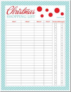Free Printable Christmas Shopping List Form