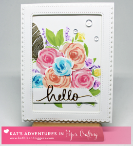 WPlus9 Freehand Florals Stamp Set - Hello die by Kat Scrappiness (KatScrappiness.com) Card by Kathleen Driggers - http://kathleendriggers.com